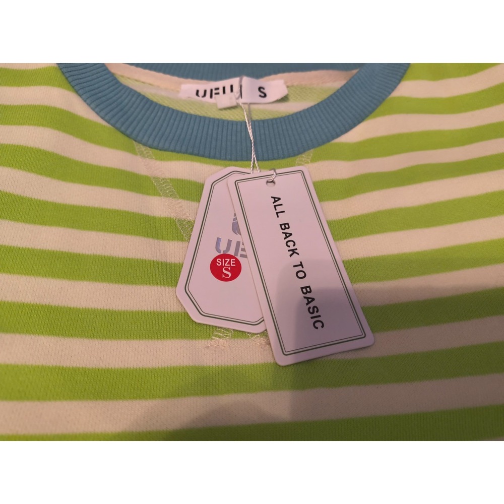 UEU (Designer - Johnny) Green & White Striped Terry Pullover - Size Small